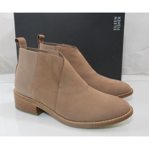 Eileen Fisher Rhlan Booties Ankle Boots Tumbled Nubuck Earth - Picture 3 of 7